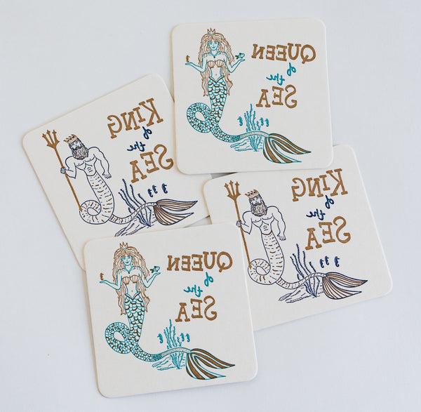 King & Queen of the Sea Letterpress Coasters